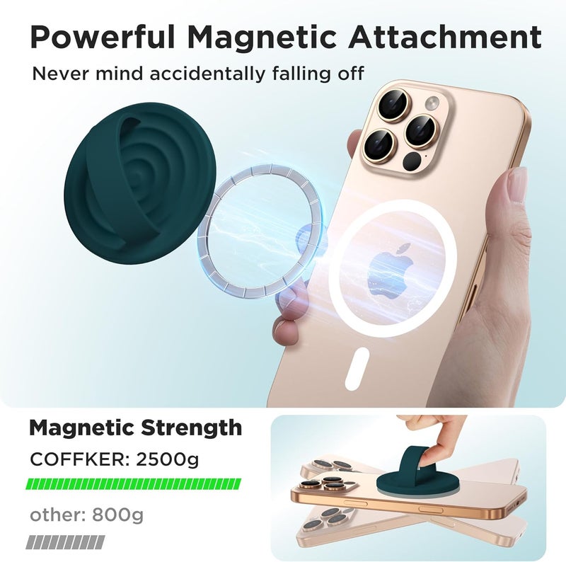 COFFKER Magnetic Phone Grip Ring Holder, Liquid Silicone Magnet Cell Phone Grip Finger Loop, Compatible with Magsafe, Back of Phone for iPhone 17/16/15/14/13/12 Series, Dark Green - Image 3